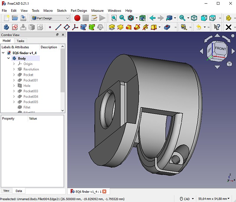 3D CAD design of a new 90 degree adapter for the polar scope