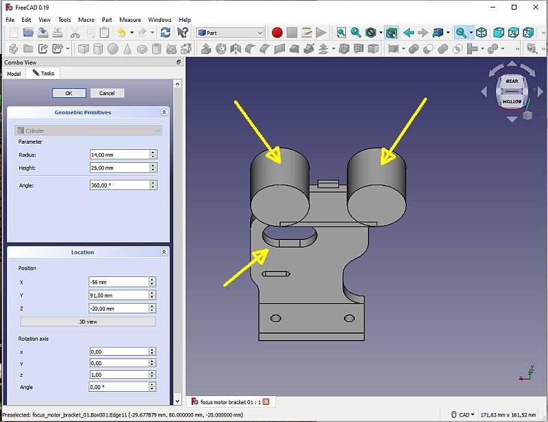 3D CAD: motor focuser bracket