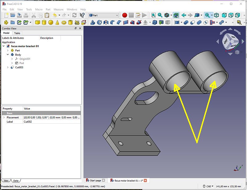 3D CAD: motor focuser bracket