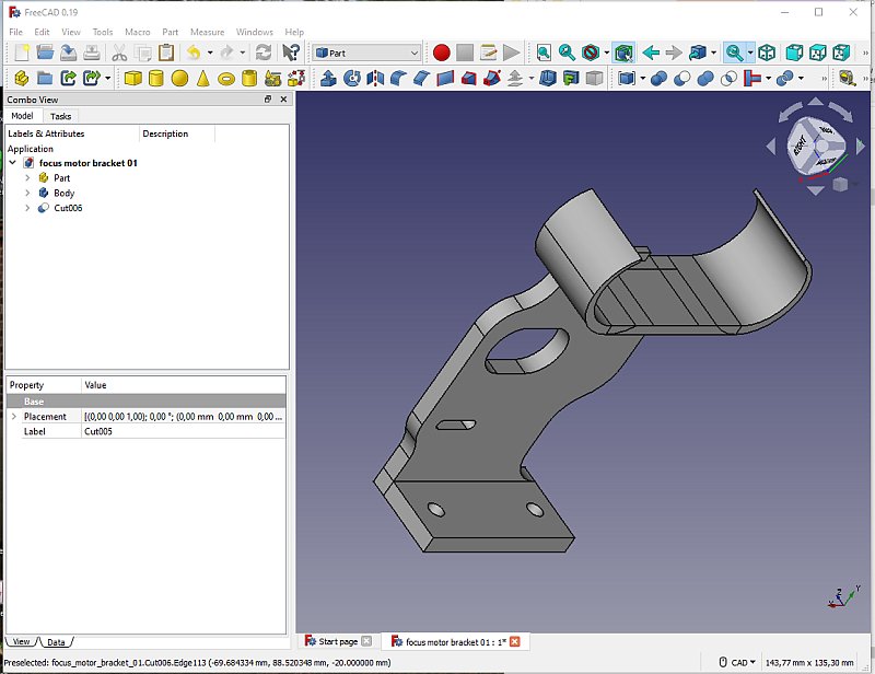 3D CAD: motor focuser bracket