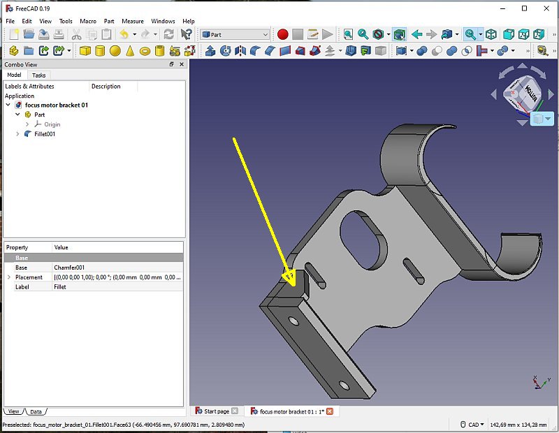 3D CAD: motor focuser bracket