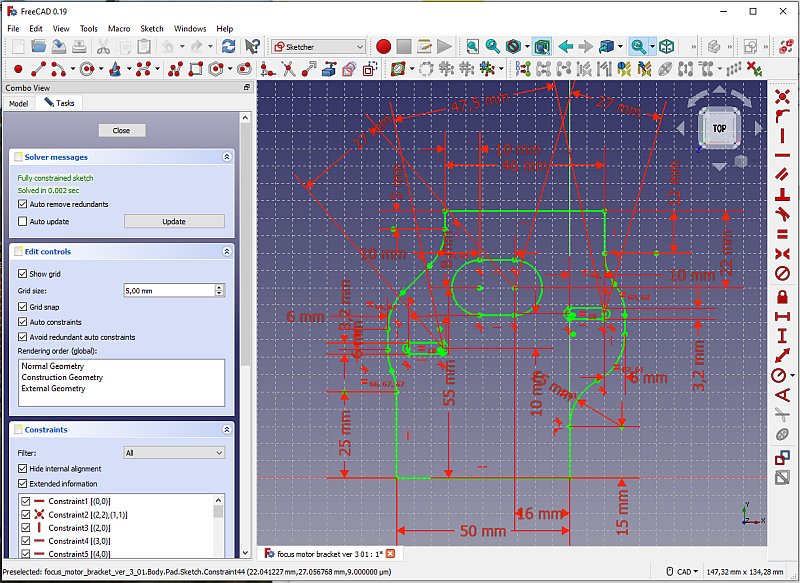 3D CAD: motor focuser bracket