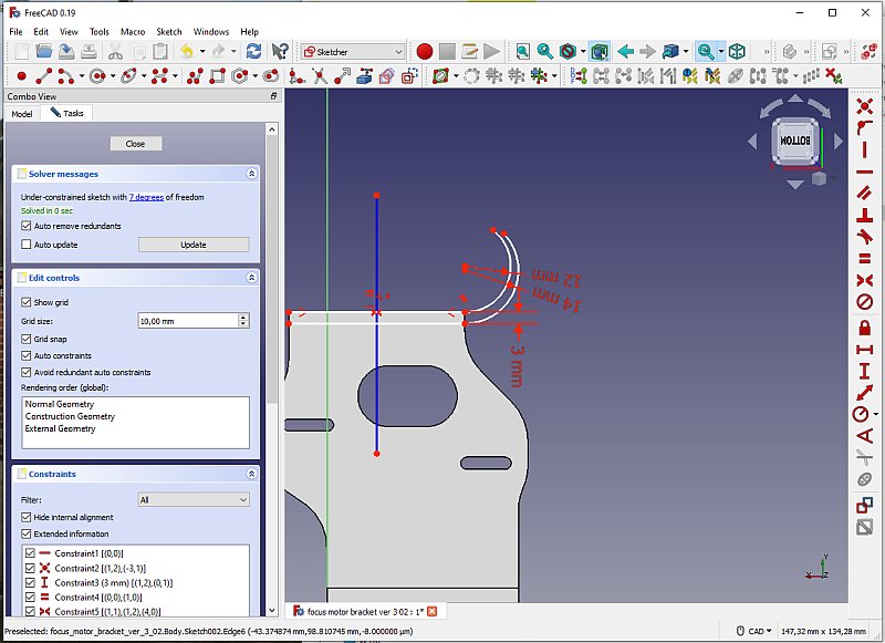 3D CAD: motor focuser bracket