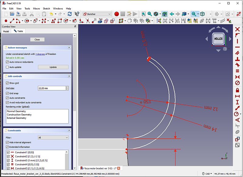 3D CAD: motor focuser bracket