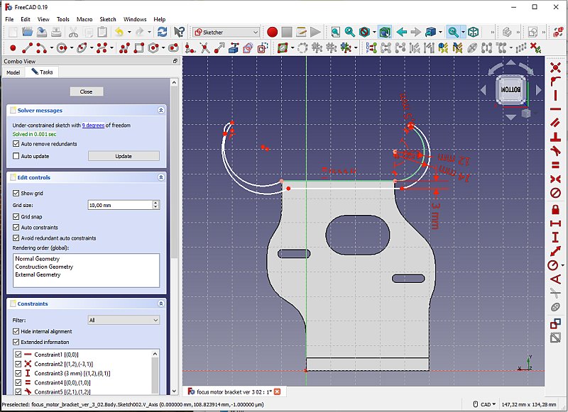 3D CAD: motor focuser bracket