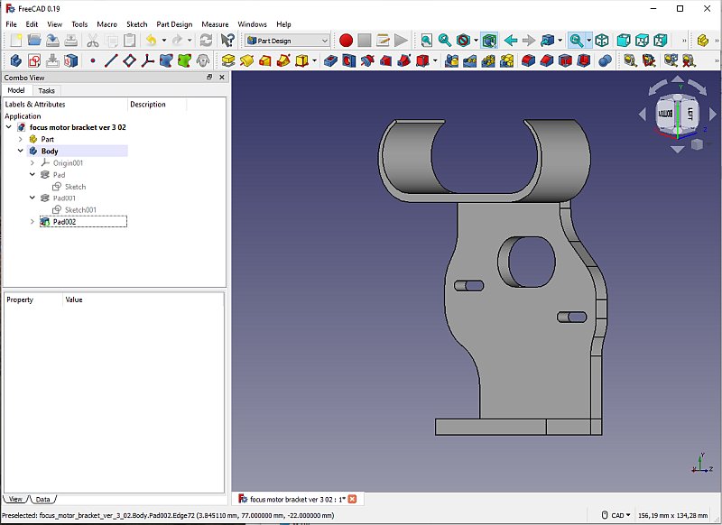 3D CAD: motor focuser bracket