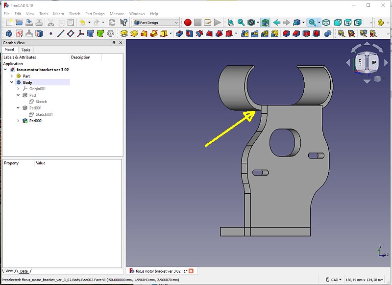 3D CAD: motor focuser bracket