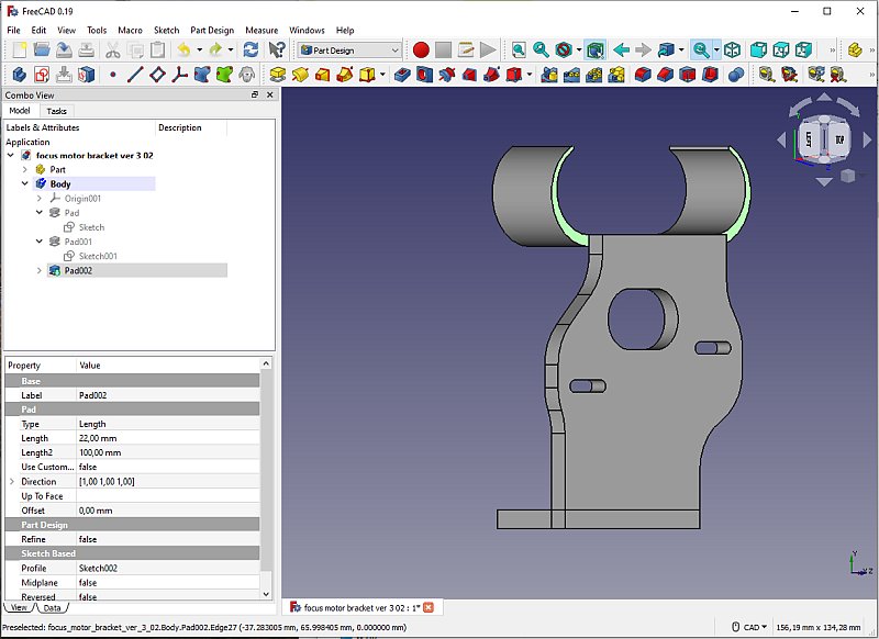 3D CAD: motor focuser bracket