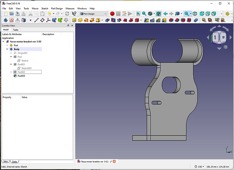 3D CAD: motor focuser bracket