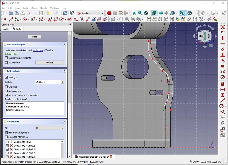 3D CAD: motor focuser bracket