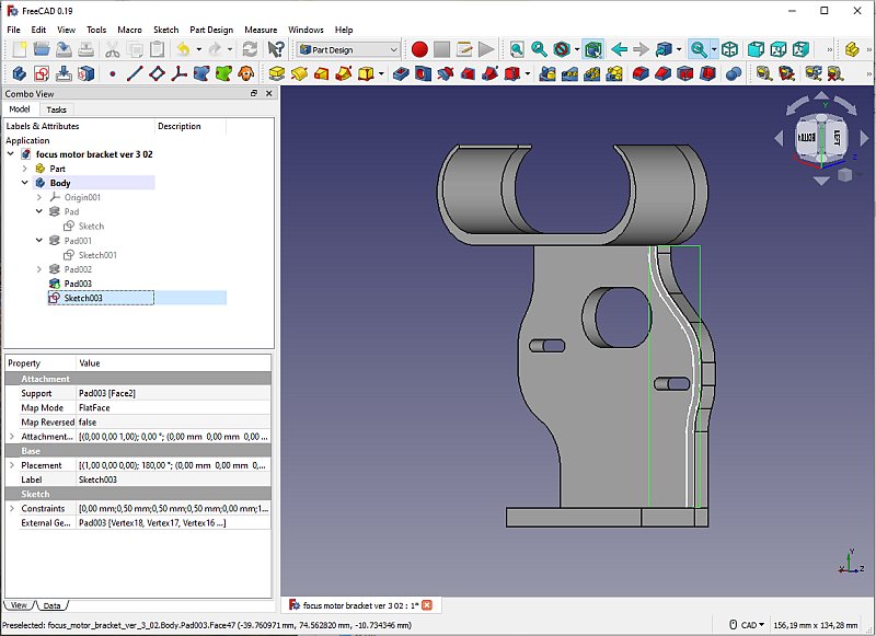 3D CAD: motor focuser bracket