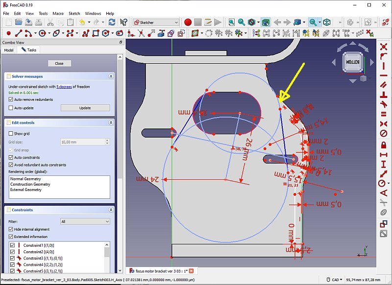 3D CAD: motor focuser bracket