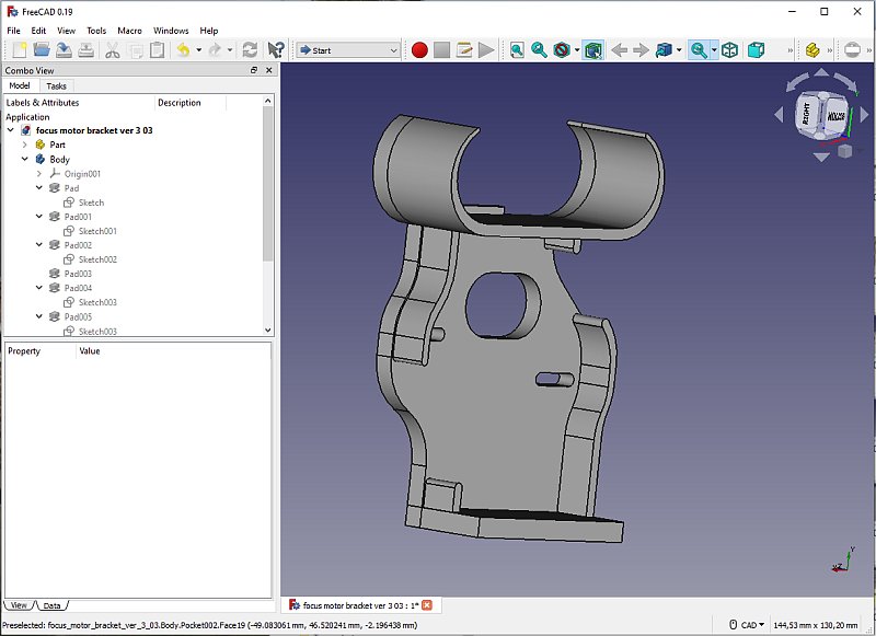 3D CAD: motor focuser bracket