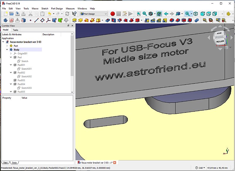 3D CAD: motor focuser bracket