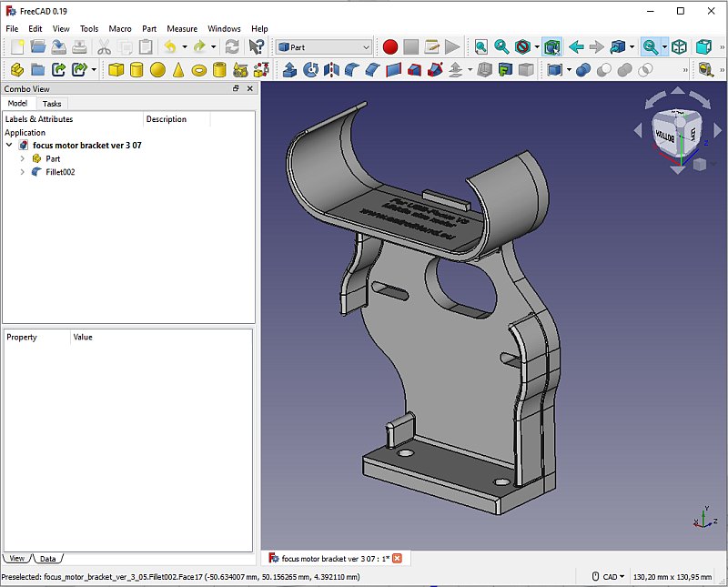 3D CAD: motor focuser bracket