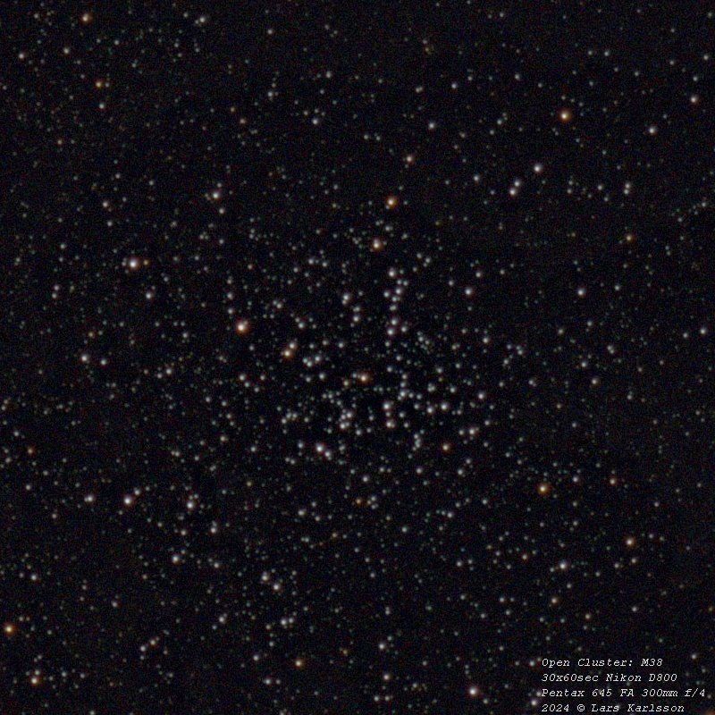 Open cluster M38, Nikon D800, Pentax 645 FA 300 mm ED f/4, 2024