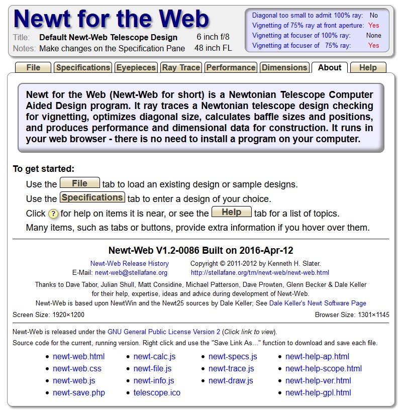 Design a Newton telescope with the Newt-Web tool