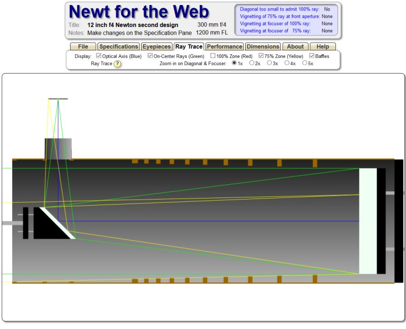 Design a Newton telescope with the Newt-Web tool, 12 inch f/4