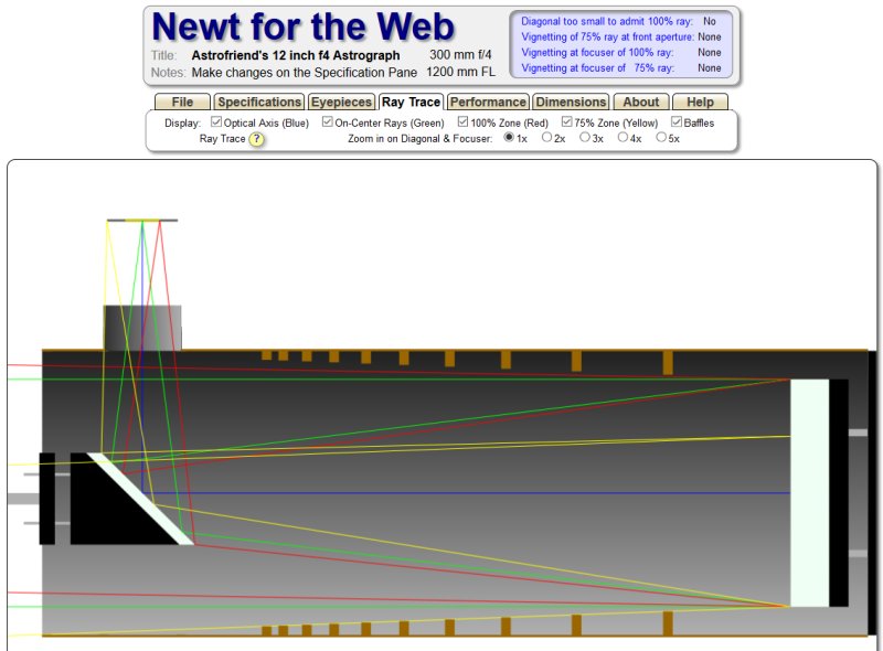 Design a Newton telescope with the Newt-Web tool, 12 inch f/4