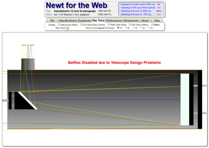Design a Newton telescope with the Newt-Web tool, 12 inch f/4