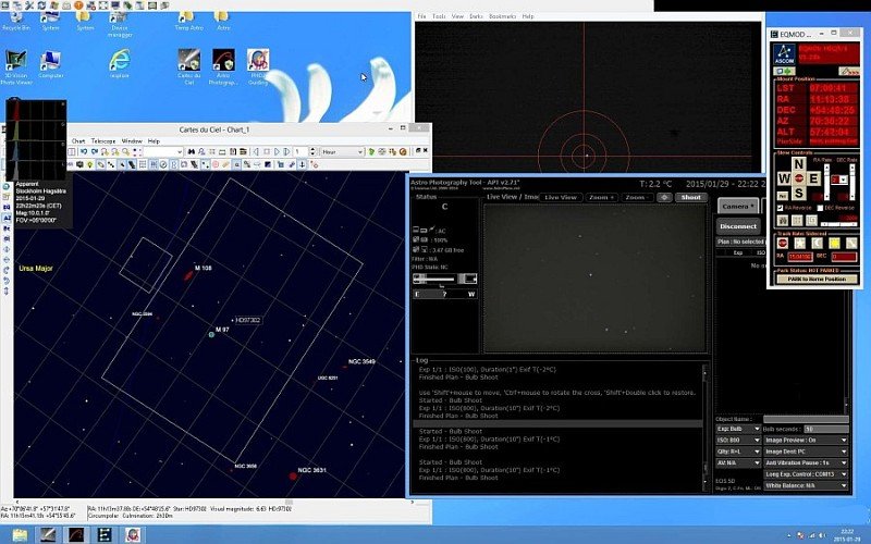 CdC, APT, EQMOD and PHD2 controlling the telescope