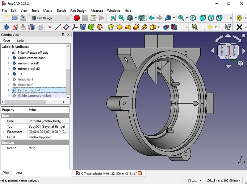 Off-axis adapter with tilt adjuster, DIY project with 3D-printer