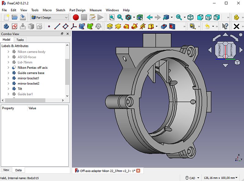 Off-axis adapter with tilt adjuster, DIY project with 3D-printer