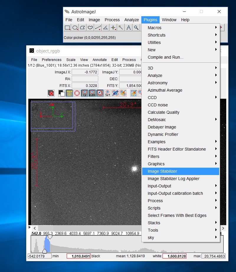 AstroImageJ, AIJ: plugin image stabilizer