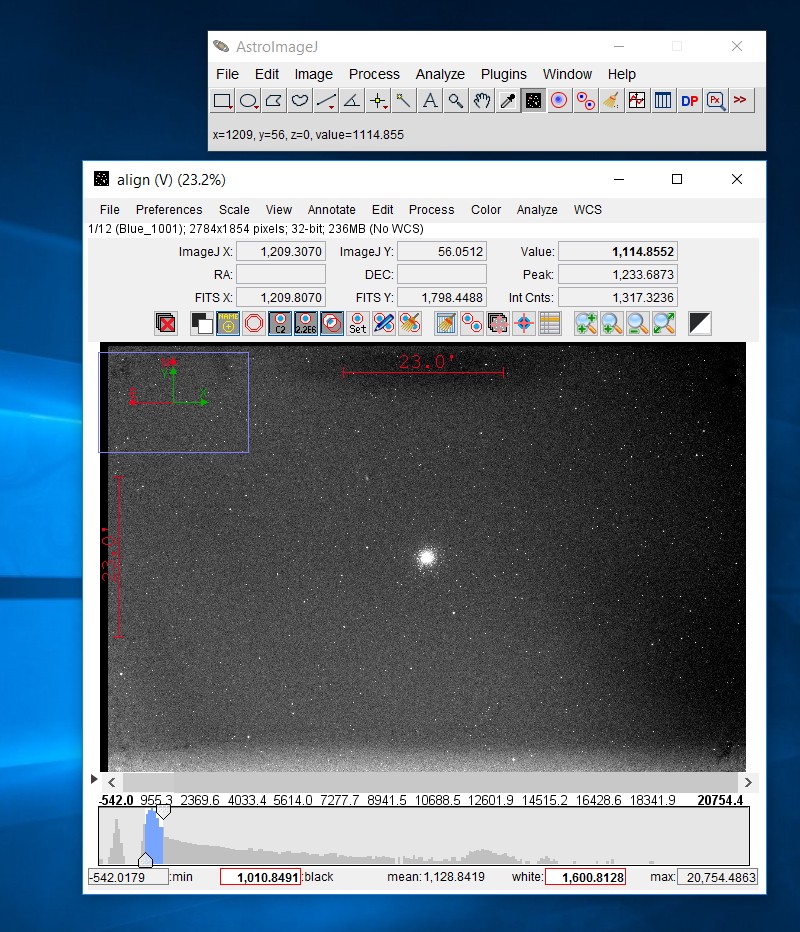 AstroImageJ, AIJ:  virtual stack of aliged images