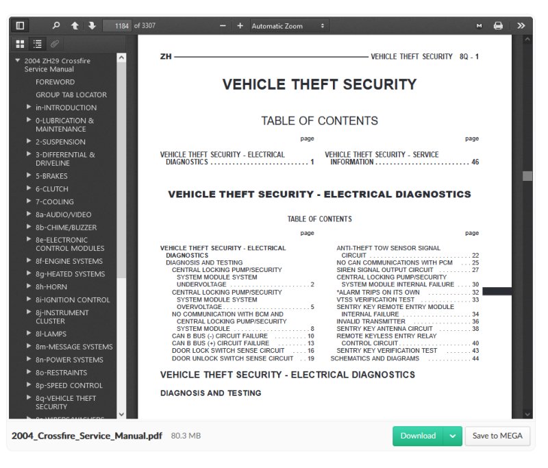 Chrysler Crossfire anti theft alarm schematics