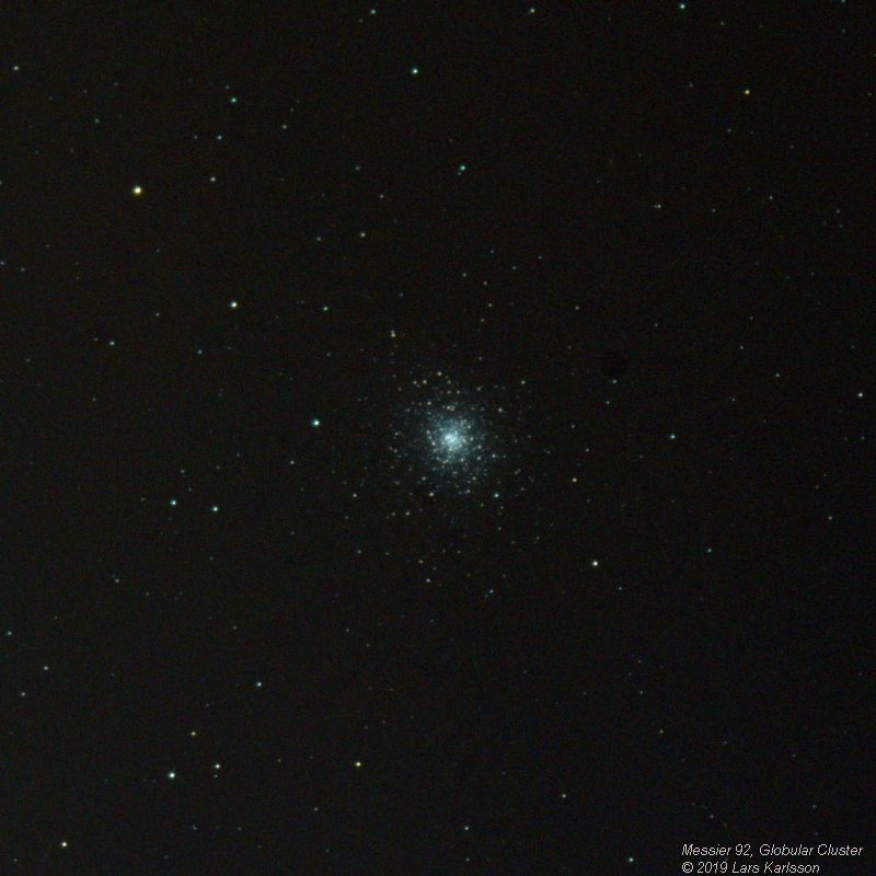 M92 globular cluster crop around center, February 3, 2019