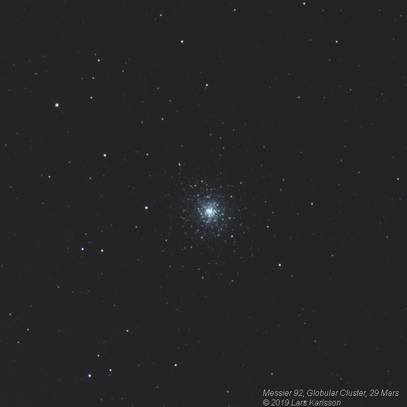 M92 globular cluster crop around center, Mars 29, 2019