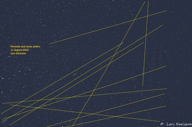 Meteor Shower Perseids 2016 with overlay traces