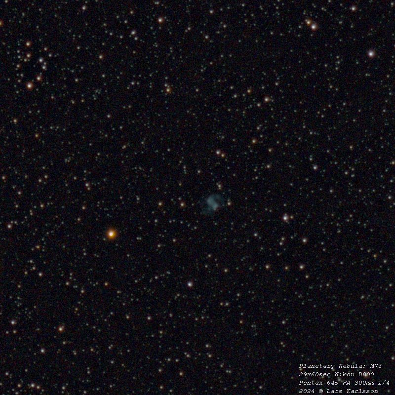 M76 Little Dumbbell Nebula, planetary nebula, Sweden 2024