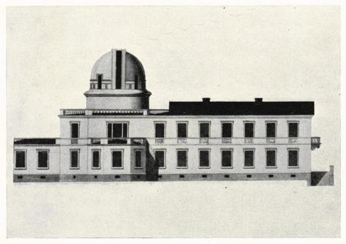 The new observatory in Uppsala, first outcast. From the 1844 original drawing by G. Svanberg och F. Way.