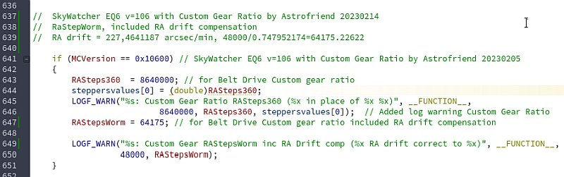 Project: INDI EQMOD driver Custom Gear Ratio