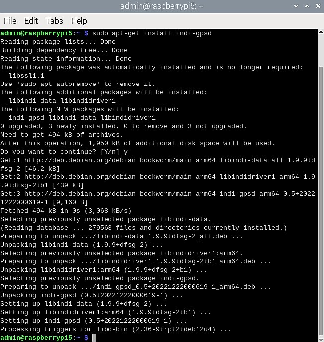 Raspberry Pi5, KStars 64-bit, setup GSPD