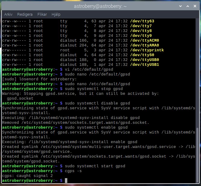 Setup of GPSD, Raspberry / Astroberry