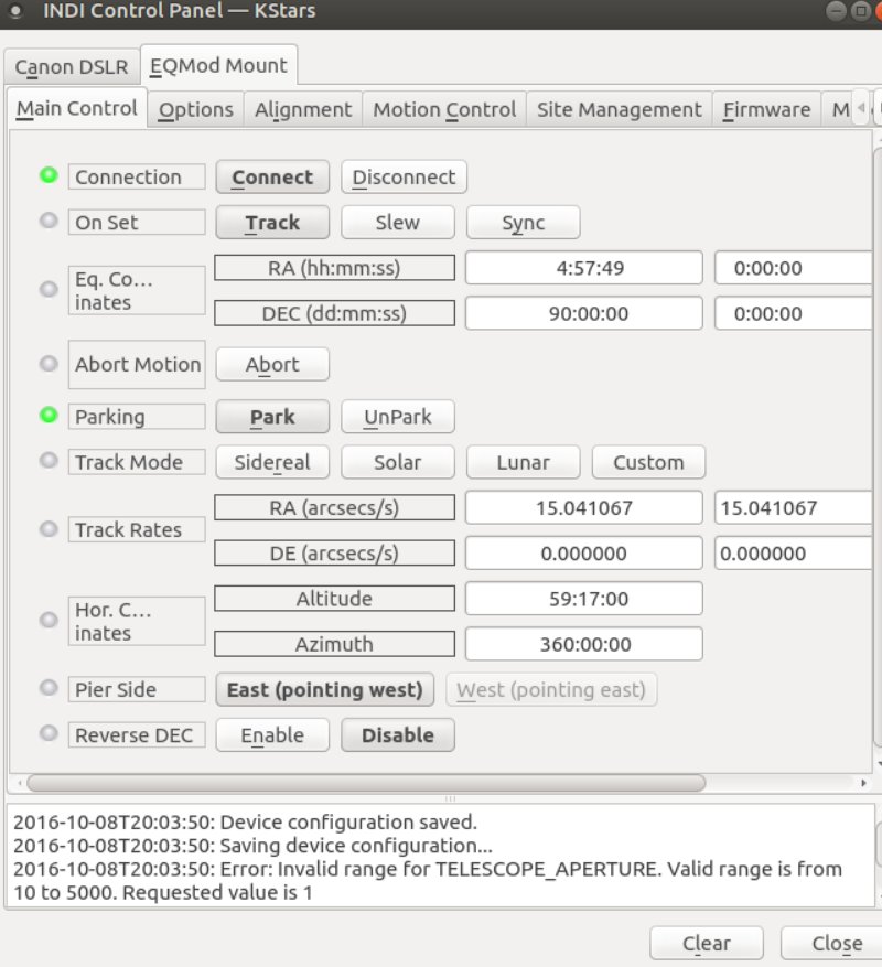 Setup window for EQMod