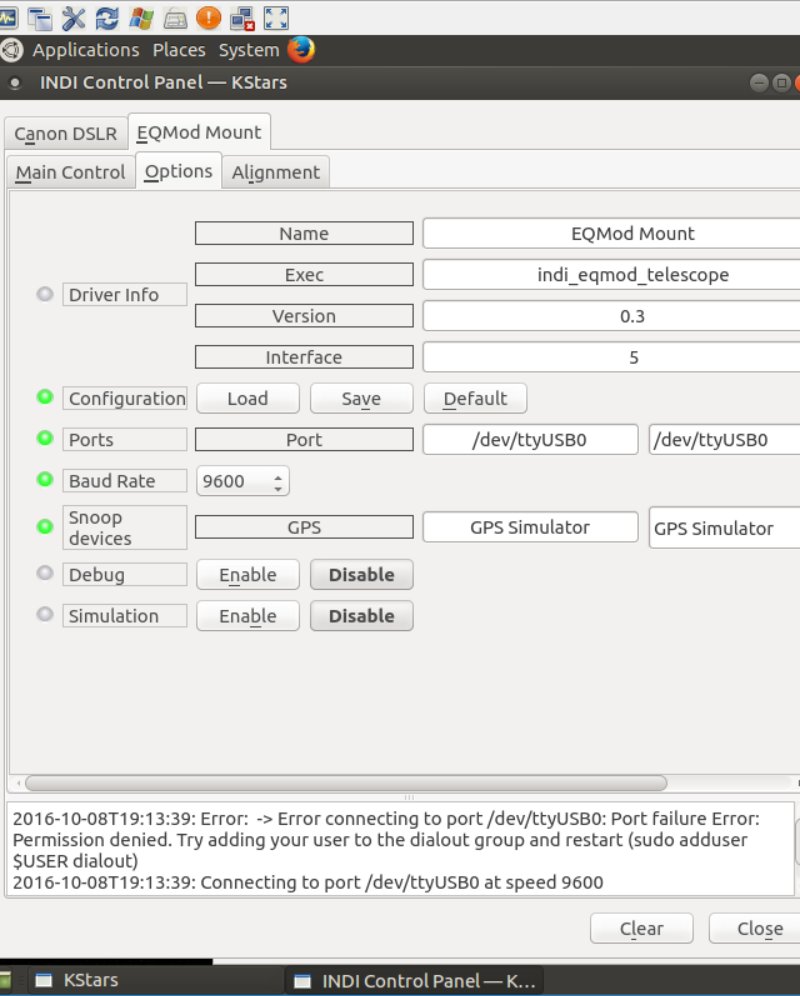 Ekos connect to EQMod error