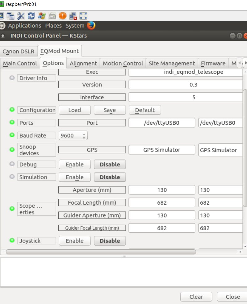 Ekos EQMod options setup