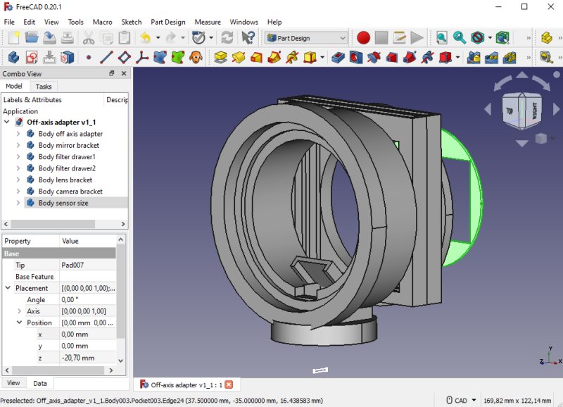 Astronomy project: Medium format off-axis adapter 3D CAD