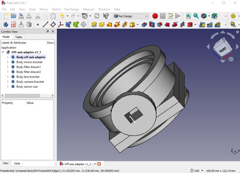 Astronomy project: Medium format off-axis adapter 3D CAD