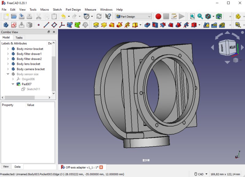 Astronomy project: Medium format off-axis adapter 3D CAD
