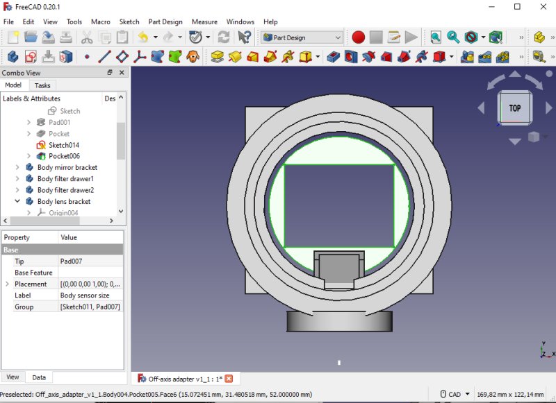 Astronomy project: Medium format off-axis adapter 3D CAD