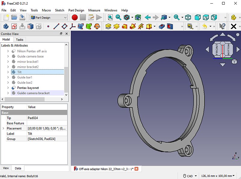 Off-axis adapter with tilt adjuster, DIY project with 3D-printer