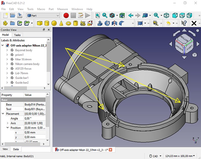 Off-axis adapter with tilt adjuster, DIY project with 3D-printer