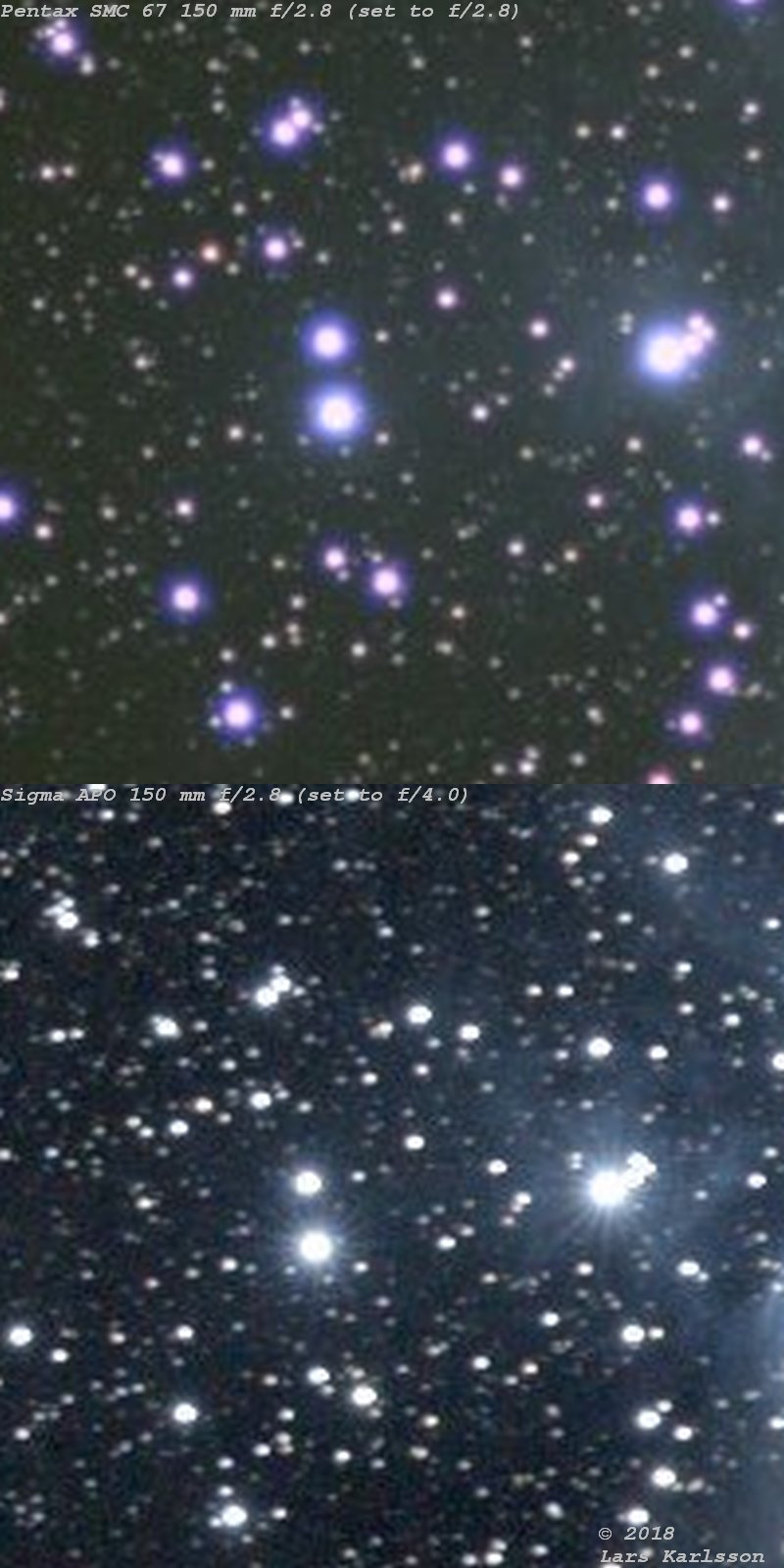 Pentax 67 165mm f/2.8 and Sigma APO 150mm f/2.8 tested at M45 nebula