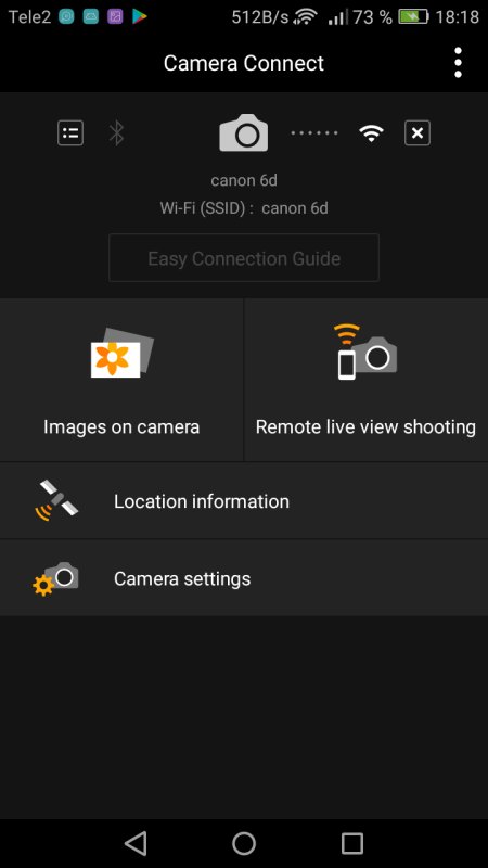 Canon remote control by Android smartphone