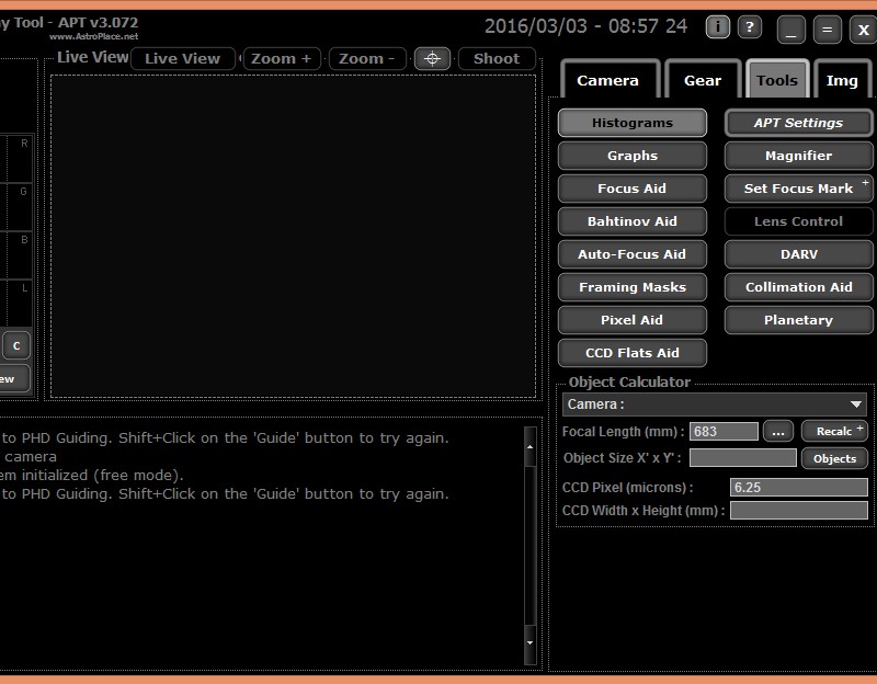 APT camera and telscope setup